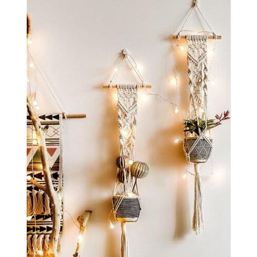 Hand Woven Flowerpot Net Plant Holder Macrame Wall Hanging Cotton Rope Hanging Basket For Home Balcony Decoration Garden Decor