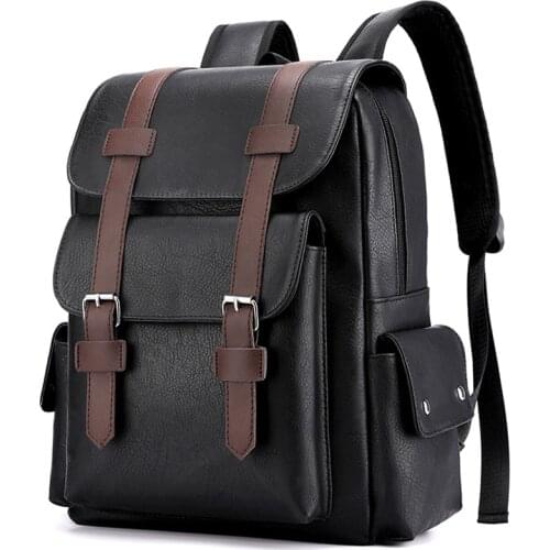 Men Backpack pu leather strap for bags leather back pack laptop fashion backpack mens travel bookbag packing bags for business