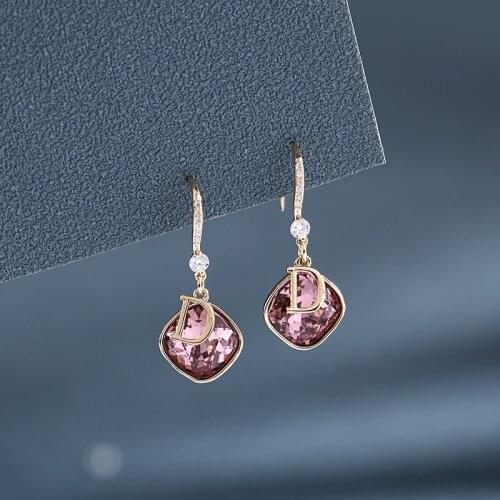 FACEINS Hook Earrings Zircon Temperament Geometric Crystal Earrings Fashion Crystal Letter Ear Rings Jewelry Hooks Short Earring