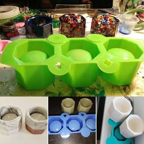 3 Hole Silicone Concrete Molds Cup Cactus Flower Pot Mold Ceramic Clay Craft Casting Concrete Cup Mould Supplies Accessories