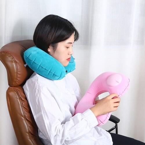 Foldable Portable 4 Colors U-Shape Automatic Inflatable Travel Neck Pillow Car Inflatable Pillows Cushion Airplane Pillow