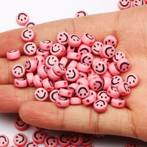 4*7mm Mixed Pink Smiley Beads Round Flat Loose Spacer Acrylic Beads For Jewelry Making Diy Bracelet Necklace Accessories