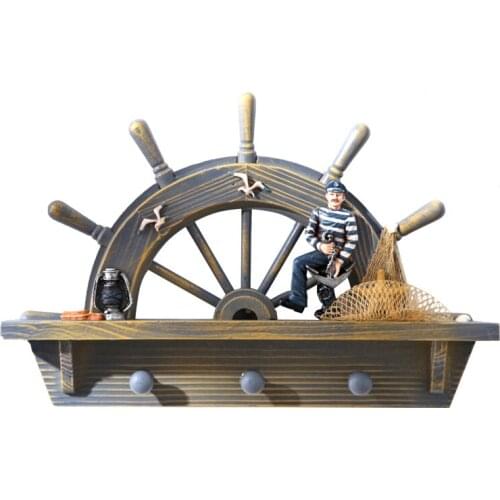 Mediterranean creative wood hanging hook Retro nostalgia bar cafe home soft decoration fashion personality key holder wall