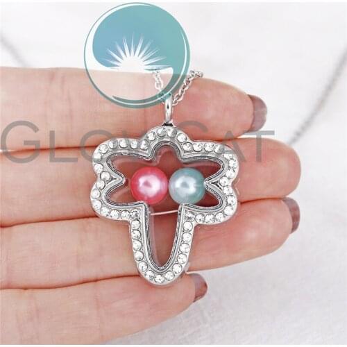 Rhinestone Insect Dragonfly Floating Locket Pendant Glass Charms Magnetic Living Memory Photo Beads Locket Necklace