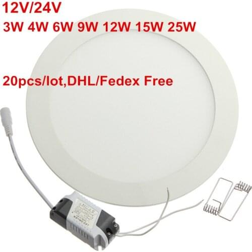 20pcs LED Ceiling Panel Light 3W 4W 6W 9W 12W 15W 25W High brightness LED Downlight with adapter 12V/24V indoor Light