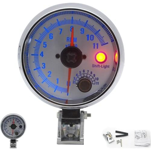 3.75" 95mm Tachometer RPM Gauge White Face Blue Dial LED 0-11000 rpm For warning function