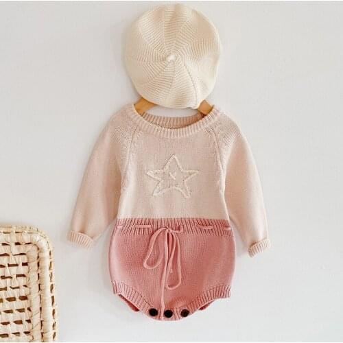 Spring Baby Clothes Girls Star Embroider Romper Autumn Long Sleeve Baby Girl Knit Rompers Baby Jumpsuit Baby Clothes