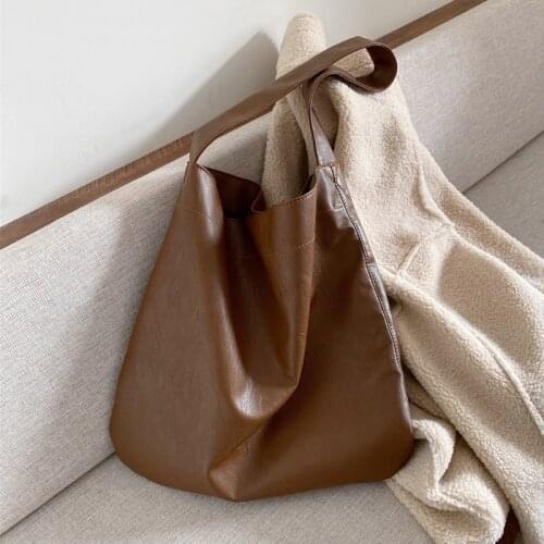 Vintage Soft Hobo Shoulder Bags For Women Simple Large Capacity Tote Female Shopper Bags PU Leather Work Ladies Handbags 2021