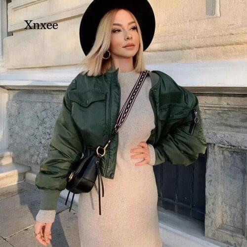 2021 Fashion Ladies Autumn and Winter Green Short Jacket Women Fashion Stand-Up Collar Long-Sleeved Zipper Bomber Jacket