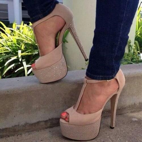 Moraima Snc Crystal Embellished Platform Sandal Sexy Peep Toe T-strap Woman Shoes Cutouts Party Dress Shoes