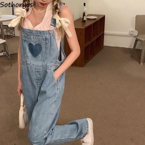 Women Denim Jumpsuits Sweet Vintage Spliced Japan Style Kawaii Streetwear Overalls Fashionable Loose Leisure Harajuku Students