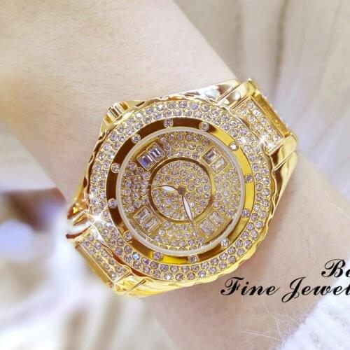 2019 New Fashion Rhinestone Quartz ladies Watch Gold Dress Womens Watches Full Diamond Crystal Bracelet Clock relogio feminino