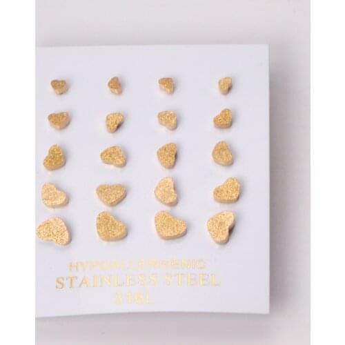 10 Pairs Heart Earrings Wholesale Stainless Steel Ear Stud Frosted Gold Rose Gold Color For Gift Jewelry Accessories