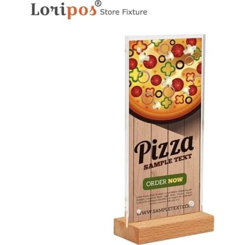 10X20CM Magnetic Menu Stand Holder LOGO Custom T Shape Desk Acrylic Sign Holder With Wood Base On Tabletop Countertop Standing
