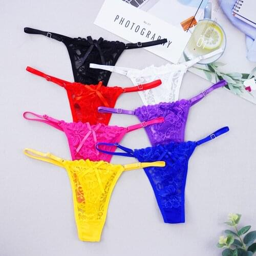 2021 Women Thongs and G Strings Mini Thong Underwear Lace Panties Transparent Lingerie Sexy Adjustable Sexy Underwear Women