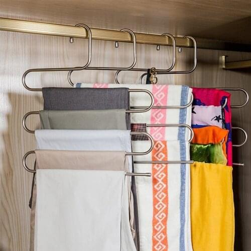 3pcs/set Stainless Steel Clothes Hanger Pant Storage Cloth Rack Trousers Hanging Shelf Non-slip Clothing Organizer Storage Rack