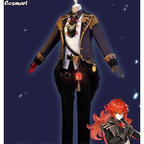 Anime Genshin Impact Diluc Game Suit Uniform Cosplay Costume Halloween Party Outfit For Men 2020 NEW