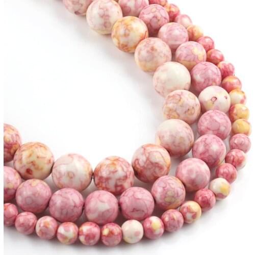 Natural Stone Pink Yellow Jaspers Round Beads 15" Strand 4 6 8 10 12MM Pick Size For Jewelry Making Diy Bracelet Necklace