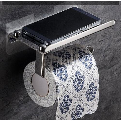 ROVOGO Toilet Paper Holder with Phone Self Brushed, Stainless Steel Toilet Paper Roll Holder for Bathroom Wall Mounted JU31218
