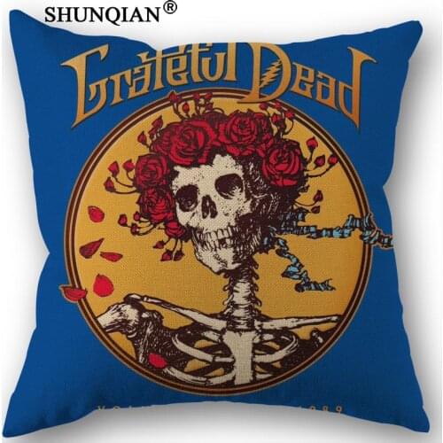 Custom Grateful Dead Cotton Linen Square Pillowcase Decorative Pillow Cases Cover Zippered 45x45cm one side