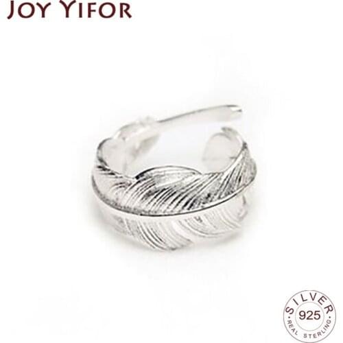 Couples Rings 925 Sterling Silver Creative Simple Feather Opening Ring For Women Party Accessories Jewelry Gifts