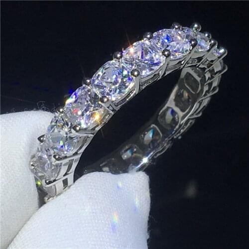 Eternity Promise ring Silver color Cushion cut AAAAA Cz Stone Engagement wedding band ring for women Men Party jewelry