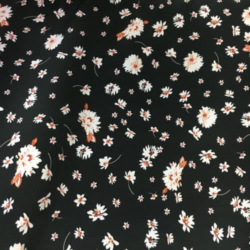 Small floral printing black elastic crepe de chine digital printing natural mulberry silk haute couture fabric dress shirtsewing