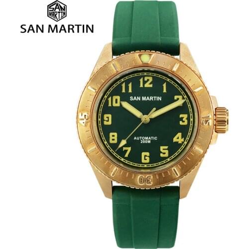 San Martin Mens Diver Watch Bronze Rotating Bezel Mechanical Watch 200m Water Resistance Band Luminous Dial Automatic Watch