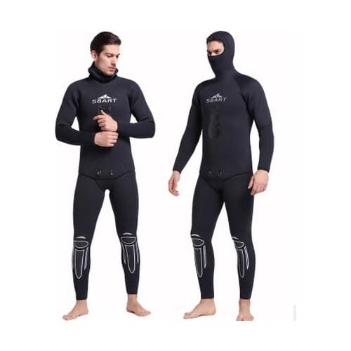 Mens 5MM Neoprene Scuba Two-piece Surfing Diving Suit Hood UnderWater Swim Spearfishing Split Warm Breathable Waterproof Wetsuit