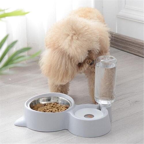 New Non-Slip Dog Bowl 2 In 1 PP Stainless Steel Automatic Water Dispenser Feeder Pet Dog Cat Drinker Cute Pet Food Container