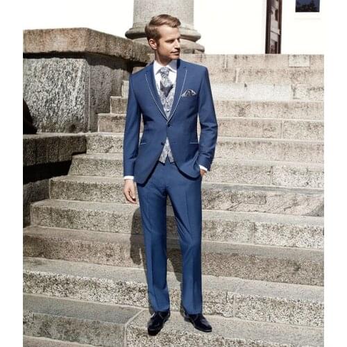 Latest Design Blue Wedding Suits For Men Notched Lapel 2Pieces(Jacket+Pant+Tie) Groom Prom Masculino Trajes De Hombre Blazer