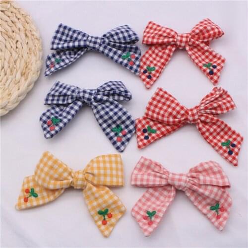 2020 Spring And Summer New Childrens Hair Clip Cute Cherry Plaid Bow Hair Accessories