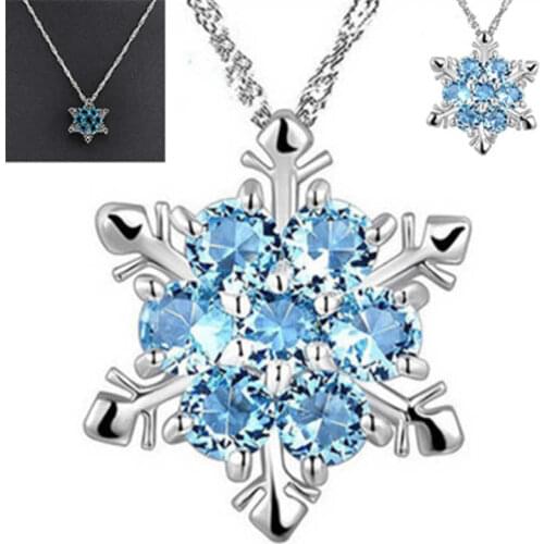 New fashion womens Zircon Snowflake Necklace snowflake pendant blue white womens festival Necklace