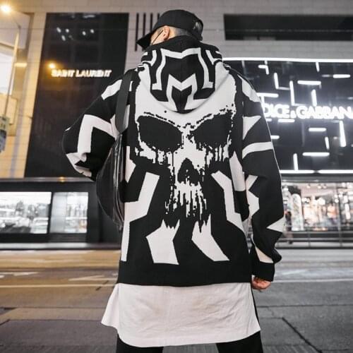 2021 autumn and winter thick mens and womens embroidery HIPHOP couple sweater OVERSIZE knitted ghost head jacquard