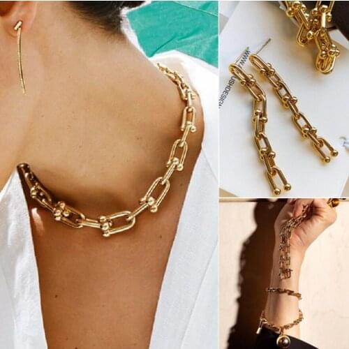 Punk Boho Cuban Metal Chain Necklaces Link Steampunk Rock Big large size Choker Necklace Women Clavicle chain Minimalist Jewelry