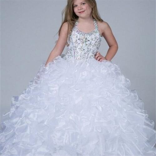 White ivory Flower Girls Dress Lace Appliques Tulle Floor Length Backless First Communion fluffy party Dresses