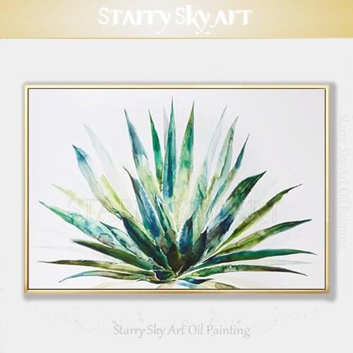 Gifted Artist Hand-painted High Quality Green Plant Aloe Oil Painting on Canvas Special Wall Art Plant Aloe Green Oil Painting