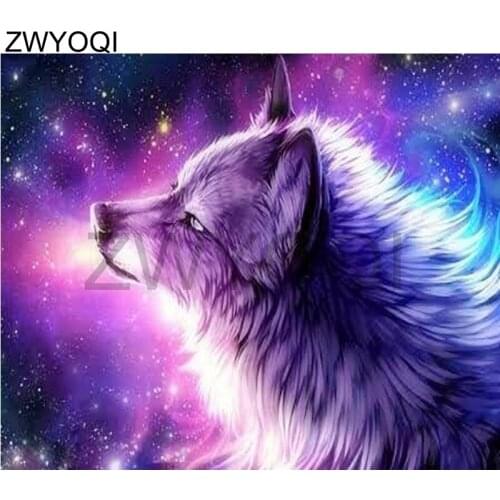 Full Round Diamond embroidery Cross stitch Wolf starrysky 5DDIY Diamond painting wolf Full Square Diamond mosaic Wolf starry sky
