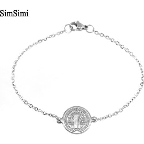 Religious Charm Bracelets Saint Benedict Medal Pulserad San Benito Stainless Steel Fashion Trendy Jewelry 2019 New