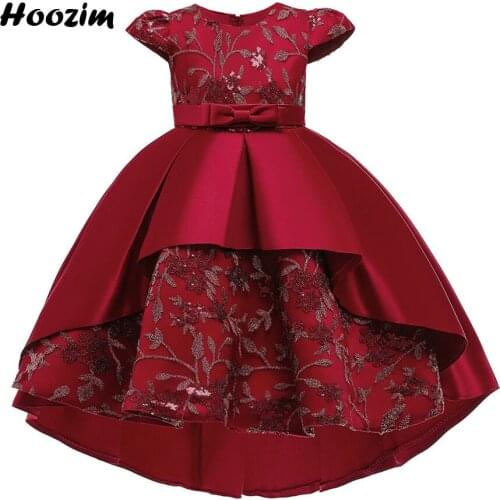 Luxury Pink Cap Sleeve Embroidery Sequin Floral Evening And Prom Dress Girls 3-9 Years Formal Wedding Party Asymmetrical Dresses