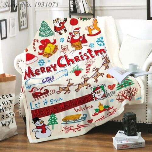 Merry Christmas 3D Printed Fleece Blanket for Beds Thick Quilt Fashion Bedspread Sherpa Throw Blanket Adults Kids 04
