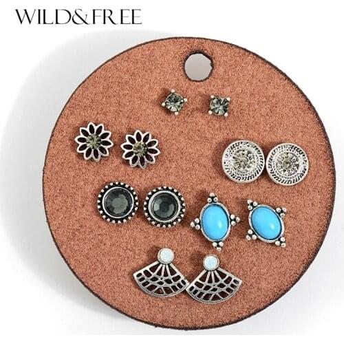 6pairs/set Minimalist Crystal Stud Earrings Silver Color Fashion Geometic Oval Earrings Set For Women Accessories Brincos Gift