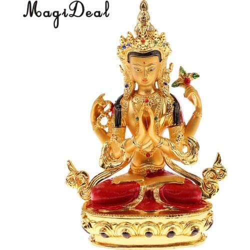 Avalokitesvara Buddha Statue Tibetan Small Gilded Statues Bodhisattva Home Temple Decor Buddhist Supplies Bless Good Luck