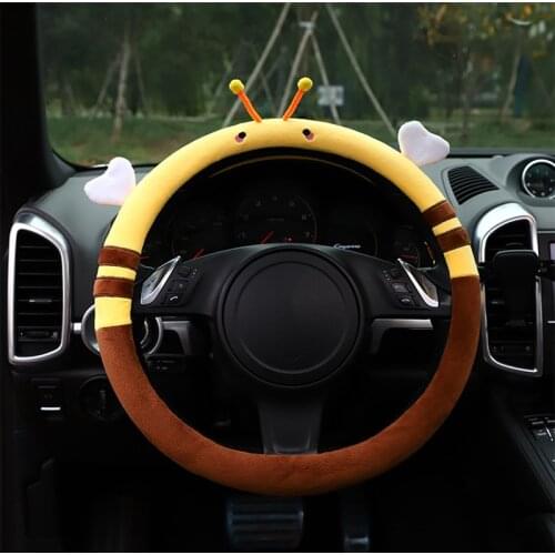 Cute Cartoon Imitation Plush Universal Steering Wheel Cover 38cm Leather Athletic Car Handle Cover For Girl Womens