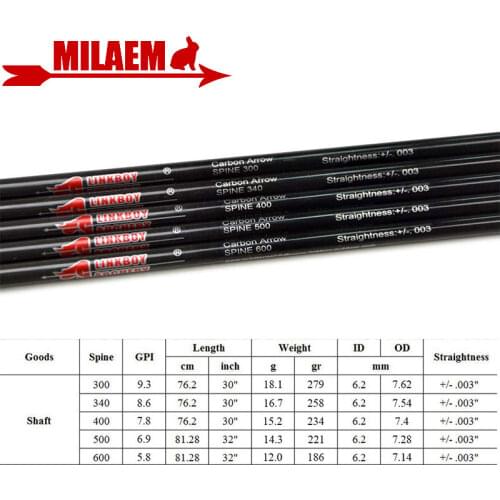 6/12pcs 30inch /32inch Archery Pure Arrow Shaft ID 6.2mm Spine 300/340/400/500/600 Compound /Recurve Bow Shooting Accessories