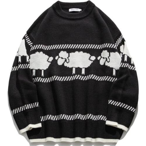 Kawaii Vintage Striped Cartoon Sheep Sweater for Women and Men Cute Knitted Graphic Oversized Pullover Sheep Pattern Jumper