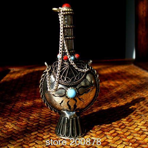 Tibetan Handicrafts Snuff Bottle Tibet White Metal Copper Lovely Amulet Pendant BYH035