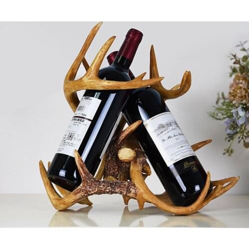 Vintage Buckhorn Sculpture Wine Holder Decorative Resin Antlers Bottle Rack Barware Ornament Art and Craft Present Accessories