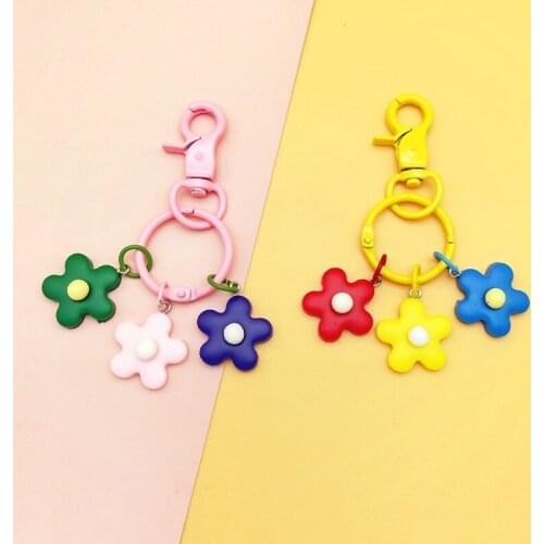 Korean Hipster Flower Keychain Girl Heart Color Key Ring Automobile Hanging Ornament Female Backpack Pendant for Bags