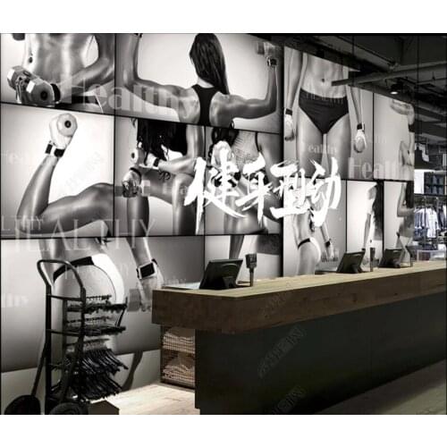 Custom mural 3d photo wallpaper Healthy exercise HD black and white photo wall gym home decor living room wallpaper for wall 3 d